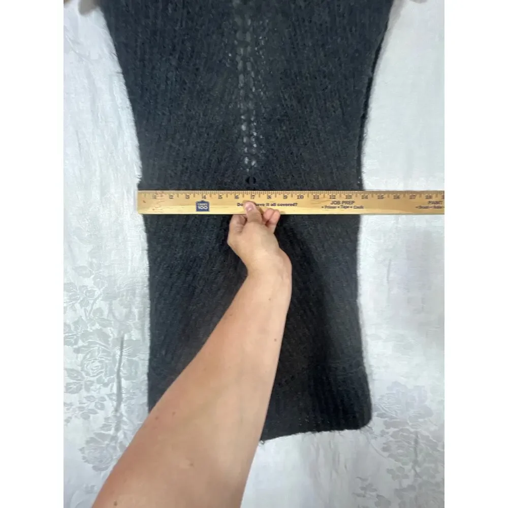 Eddie Bauer Sweater Vest Small Gray Hand Knit Open Mohair Blend Chunky Long - Picture 11 of 12